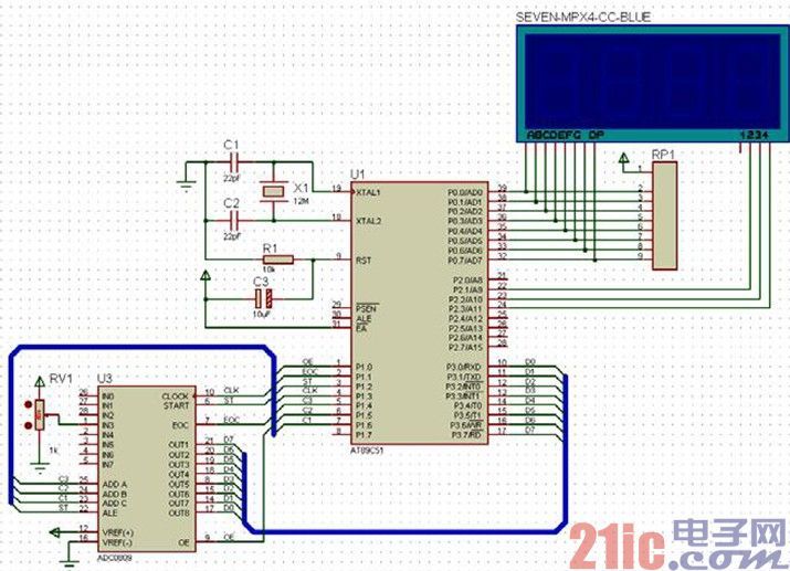 单片机C语言程序设计:ADC0809 数模转换与显示