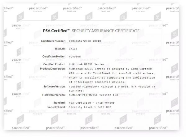  M2351 Arm PSA Certified Level 1  PSA Functional API Certified֤֤